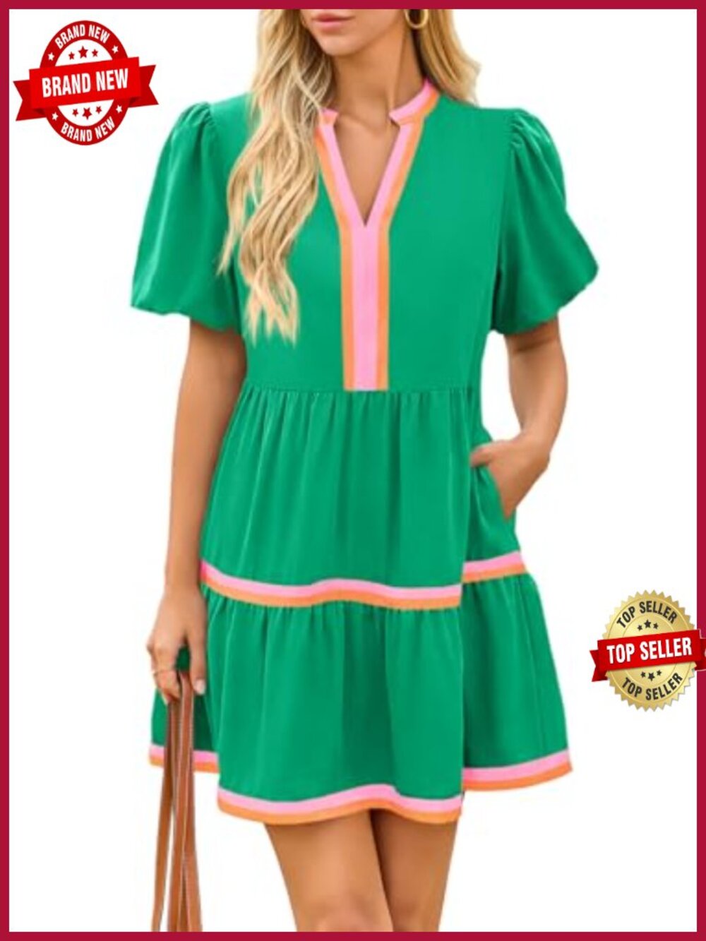 Womens Puff Sleeve V Neck Mini Babydoll Dress Casual Summer